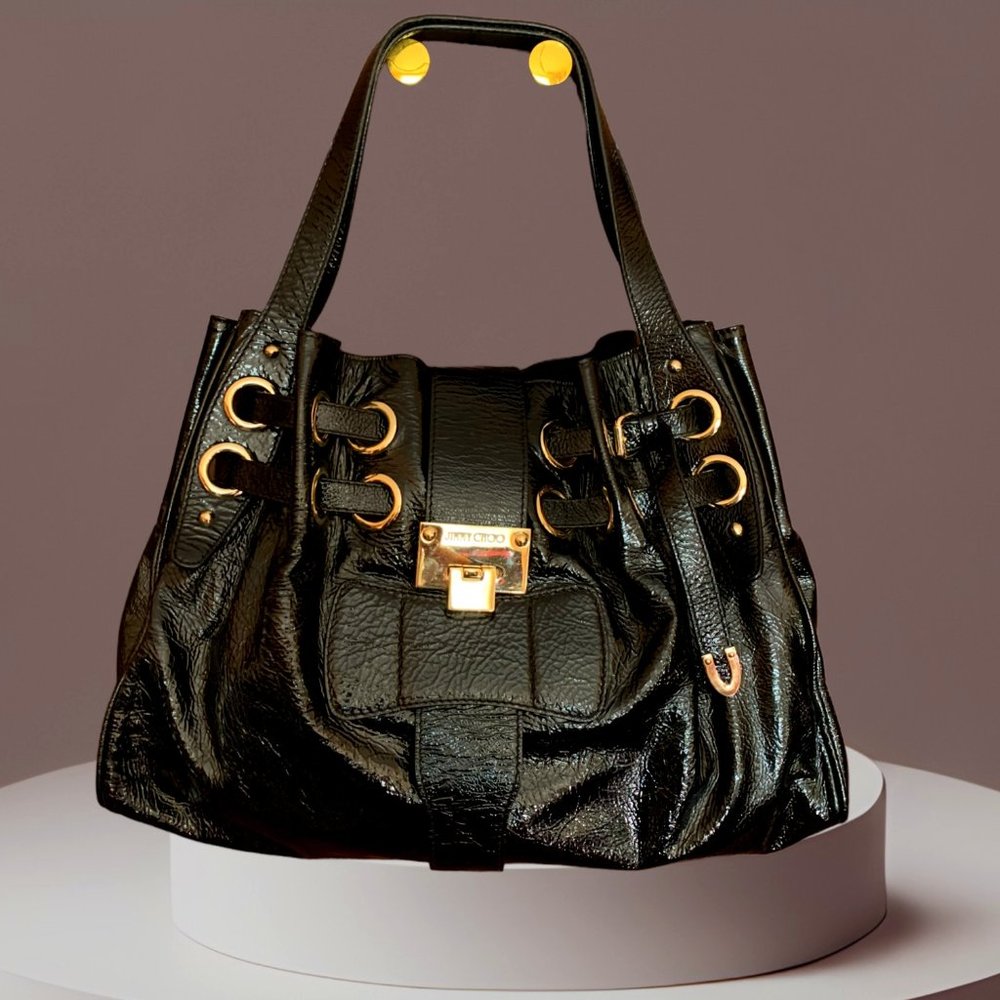 JIMMY CHOO Patent Leather Riki Shoulder Bag